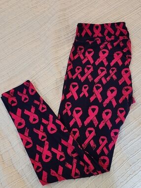 LuLaRoe Kids Navy Leggings with Hot Pink Ribbon Print